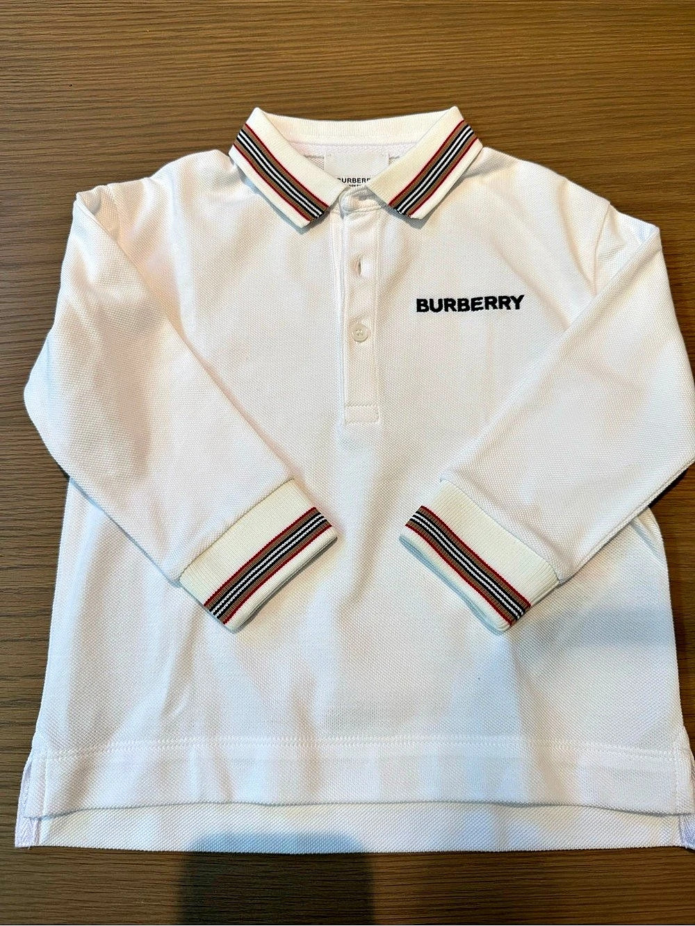 Burberry Icon Stripe Placket Cotton Pique Polo Shirt Boys Polo White 2Y